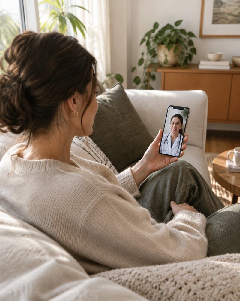 Woman on a telehealth video call at home